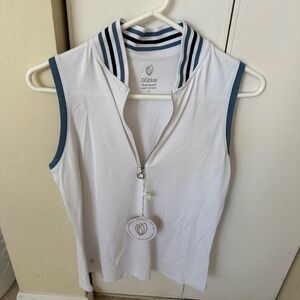 NWT GG Blue ladies sleeveless 1/4 zip golf shirt. small. 95% nylon 5% spandex.